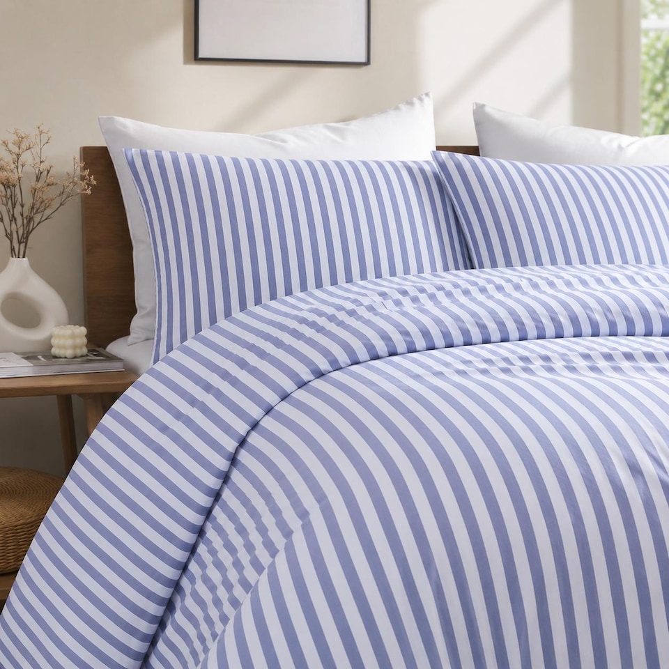 image 1 of Ezysleep Cationic Stripe Duvet Cover Set Breathable Fabric Bedding Single Double King