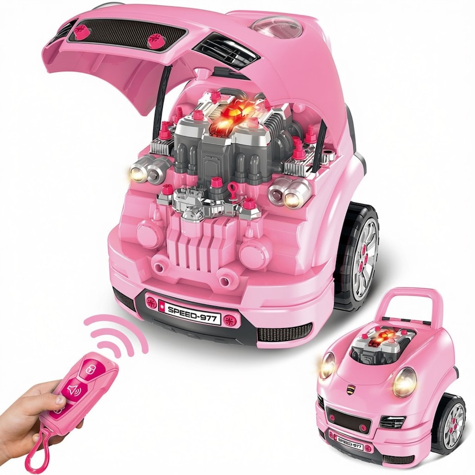 image 1 of Kids Mechanic Truck Disassembly Play Set - Realistic Build and Repair Toy Truck with Remote Key, Tools, Sound & Light Functions, Removable Engine and Push to Drive Feature (Pink), Educational Role Play Gift for Ages 3 plus