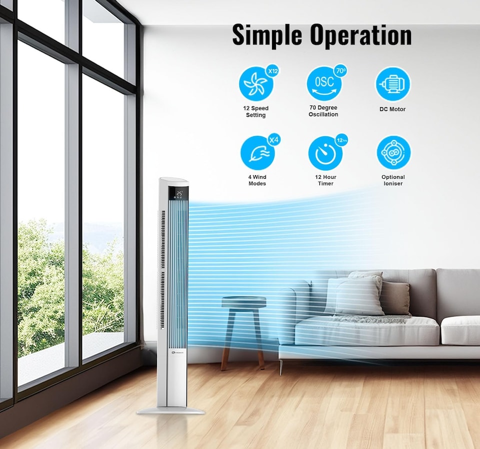 image 1 of PureMate 47-Inch Oscillating Bladeless Tower Fan & Air Purifier (White)