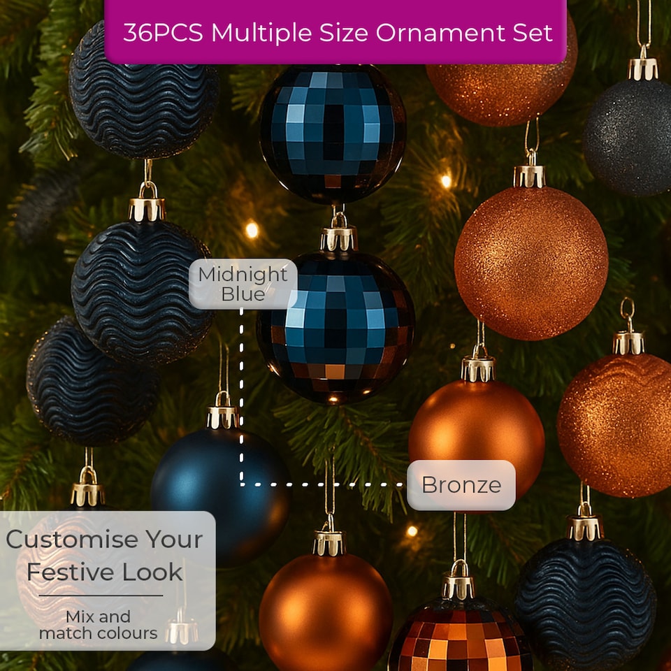 image 1 of Christmas Tree Ornaments Baubles Set | Bronze | Bronze