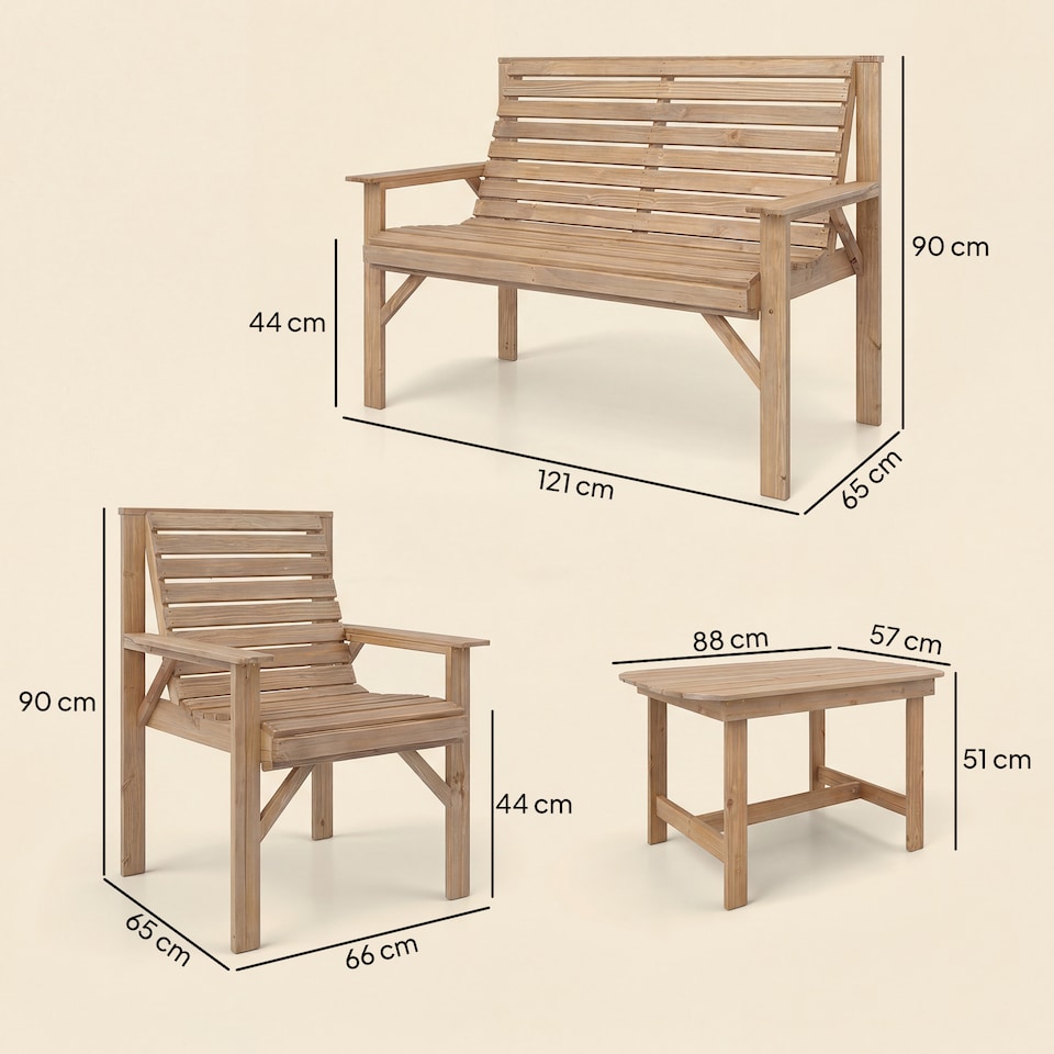 image 1 of Outsunny 4 Seater Garden Furniture Sofa Set with Curved Seat, Natural Wood | Brown | Natural wood finish | Four Seater