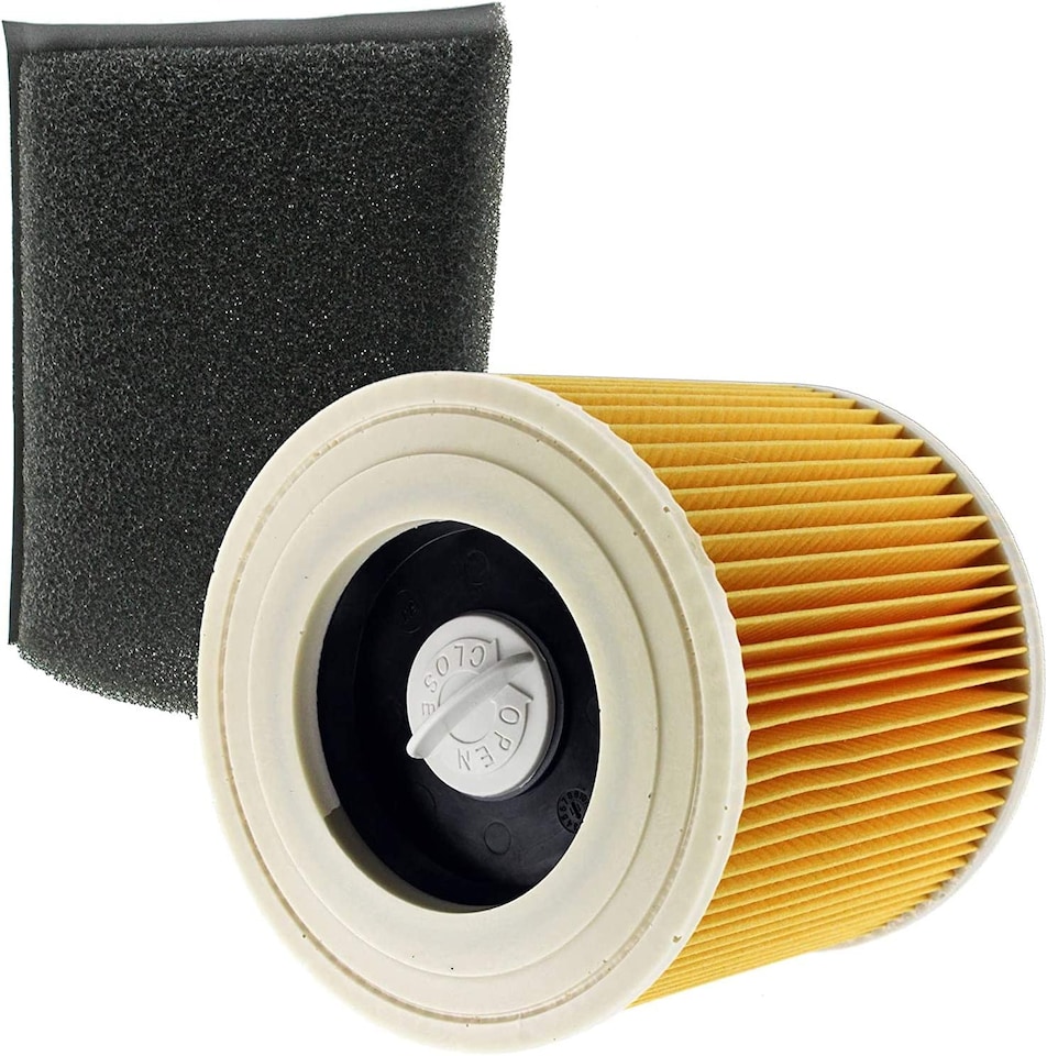 image 1 of SPARES2GO Wet & Dry Cartridge + Foam Filter Pouch compatible with KARCHER MV2 MV3 WD2 WD3 WD3P series