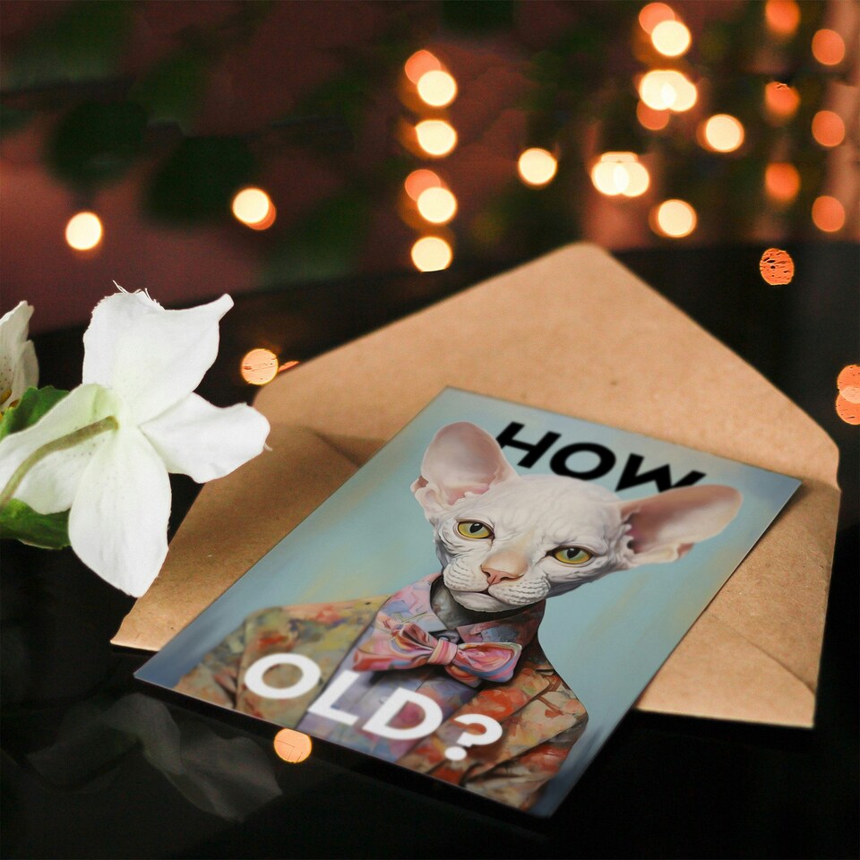image 1 of Stylish Sphynx Cat How Old For Him Her Funny Birthday Card