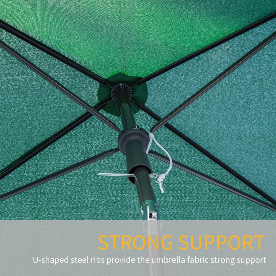 image 1 of Outsunny 2 x 1.3m Garden Parasol Umbrella, Outdoor Market Table Umbrella with Ruffles  Aluminium Pole, Rectangular Tilting Parasol Sun Shade Canopy, Green