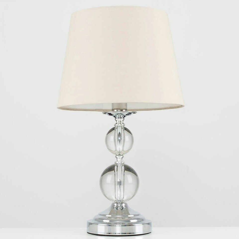 image 1 of ValueLights Modern Polished Chrome And Acrylic Ball Touch Table Lamp With Beige Light Shade