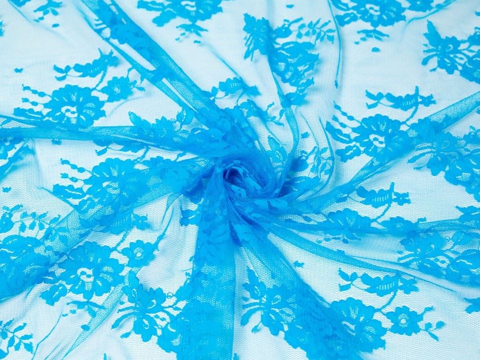 Turquoise Chantilly Tulle Lace Fabric for Bridal, Dressmaking, 130cm / 51" Wide - per metre