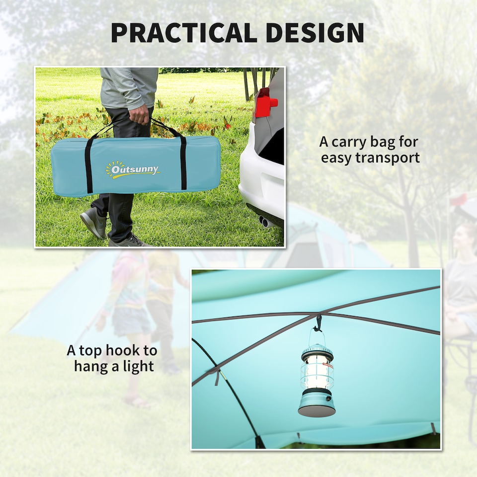 image 1 of Outsunny 4-6 Man Family Camping Tent with 2 Bedrooms, a Living Room | Blue | Blue