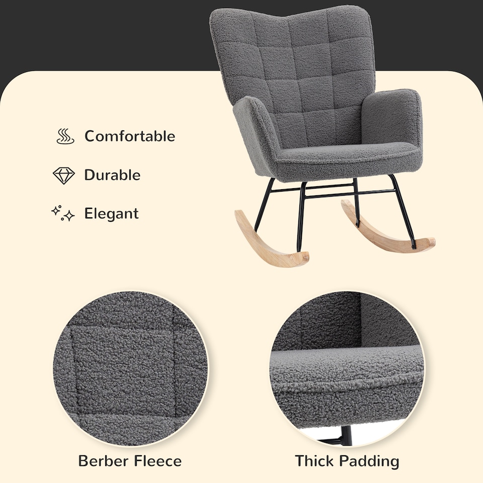 image 1 of HOMCOM Wingback Rocking Chair for Nursing w/ Steel Frame Dark Grey