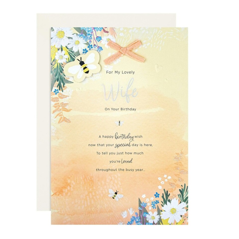 image 1 of Orange Florals Design & Heartfelt Verse Wife Birthday Card