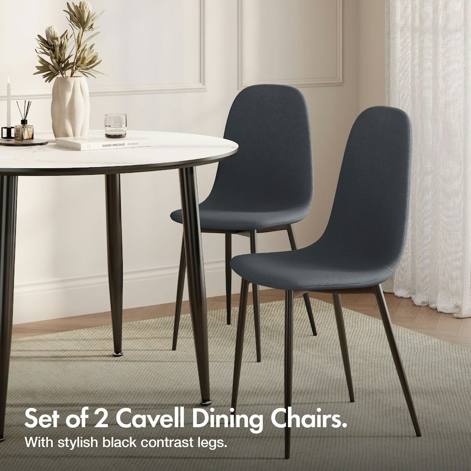 image 1 of VonHaus Cavell Cord Textured Set of 2 Dining Chairs