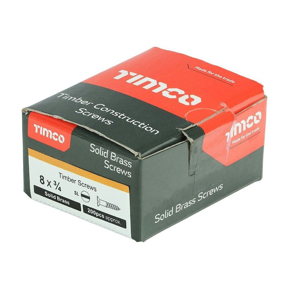 image 1 of Timco - Solid Brass Timber Screws - SLOT - Countersunk (Size 8 x 3/4 - 200 Pieces)