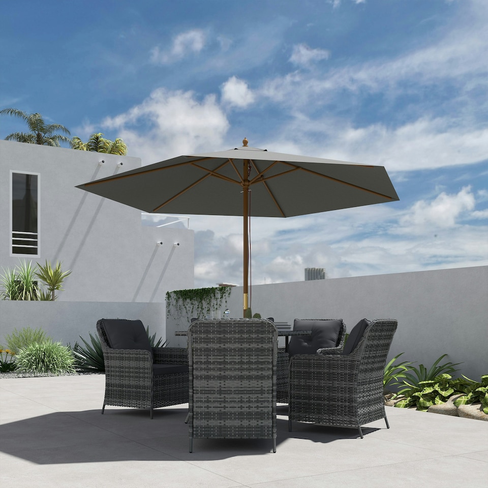 image 1 of Outsunny 2.5m Wood Garden Parasol Sun Shade Wooden Umbrella Canopy Grey | Light Grey