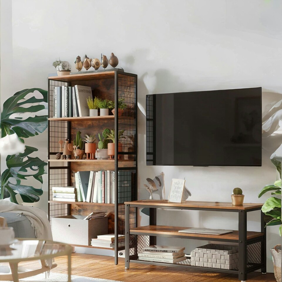 image 1 of Industrial 4 Tier Bookcase Storage Cabinet Rustic Brown Brown | One Size