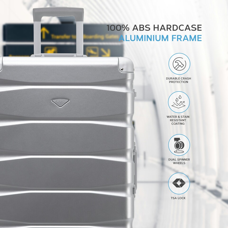 image 1 of Flight Knight Premium Travel Suitcase - 8 Wheels Built-in TSA Lock Aluminium Frame, ABS Hard Shell Carry on Check in Luggage - 100+ Airlines Approved Silver | Silver | Medium