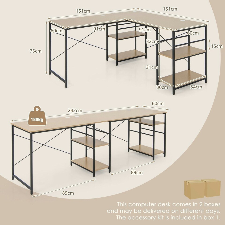image 1 of COSTWAY L-Shaped Computer Desk Writing Desk Workstation Natural N/A