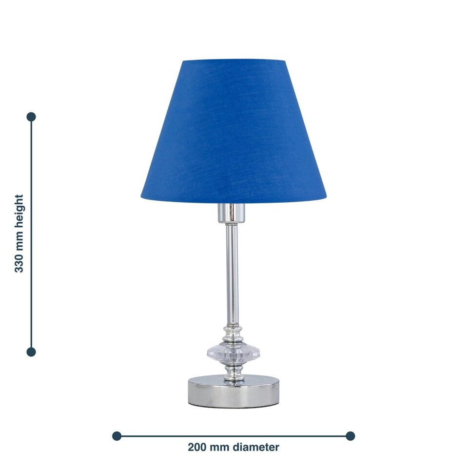 image 1 of Set of 2 Chrome Jewelled Table Lamps with Royal Blue Shades Chrome | Blue