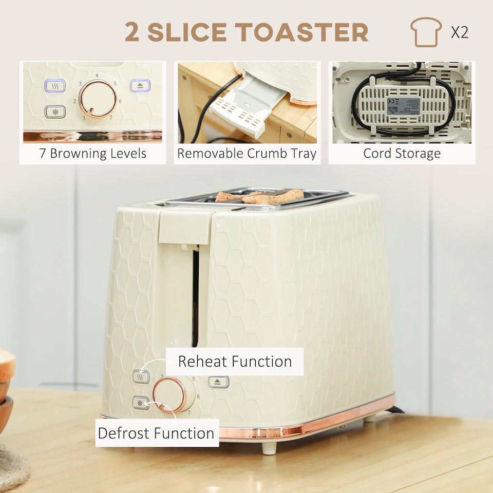 image 1 of HOMCOM Kettle and Toaster Set 1.7L Kettle & 2 Slice Toaster Set Beige