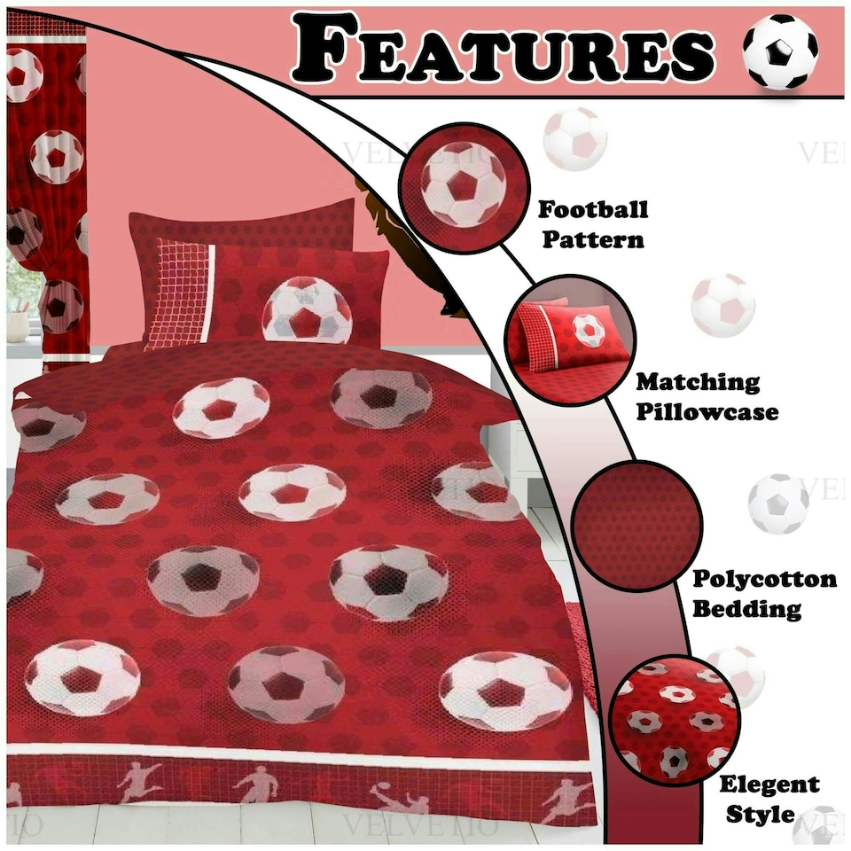 image 1 of VELVETIO Football Goals Duvet Cover Set Soft Polycotton Reversible Kids Beddings Blue | Double