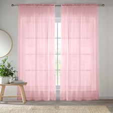 Sheer Pink Plain Woven Voile Slot Top Curtain Panel Pair (57x48") 145x122cm