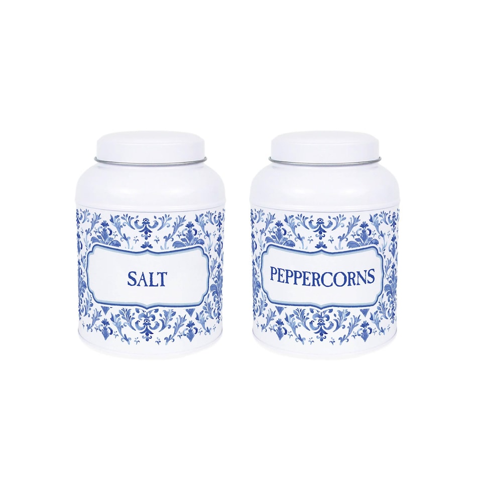 image 1 of Oriental Ink Salt & Peppercorn Canisters - Small Kitchen Seasoning Jars