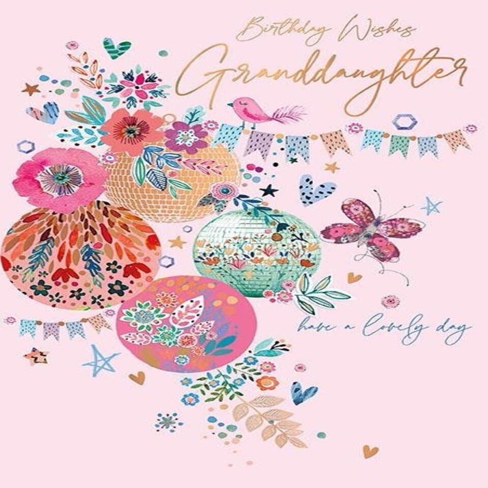 Words 'n' Wishes Traditional Granddaughter Birthday Card, Have a Lovely Day, Floral Butterfly Design