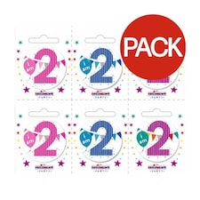 Apac Striped 2nd Birthday Badge (Pack of 6) - White/Pink/Blue - One Size