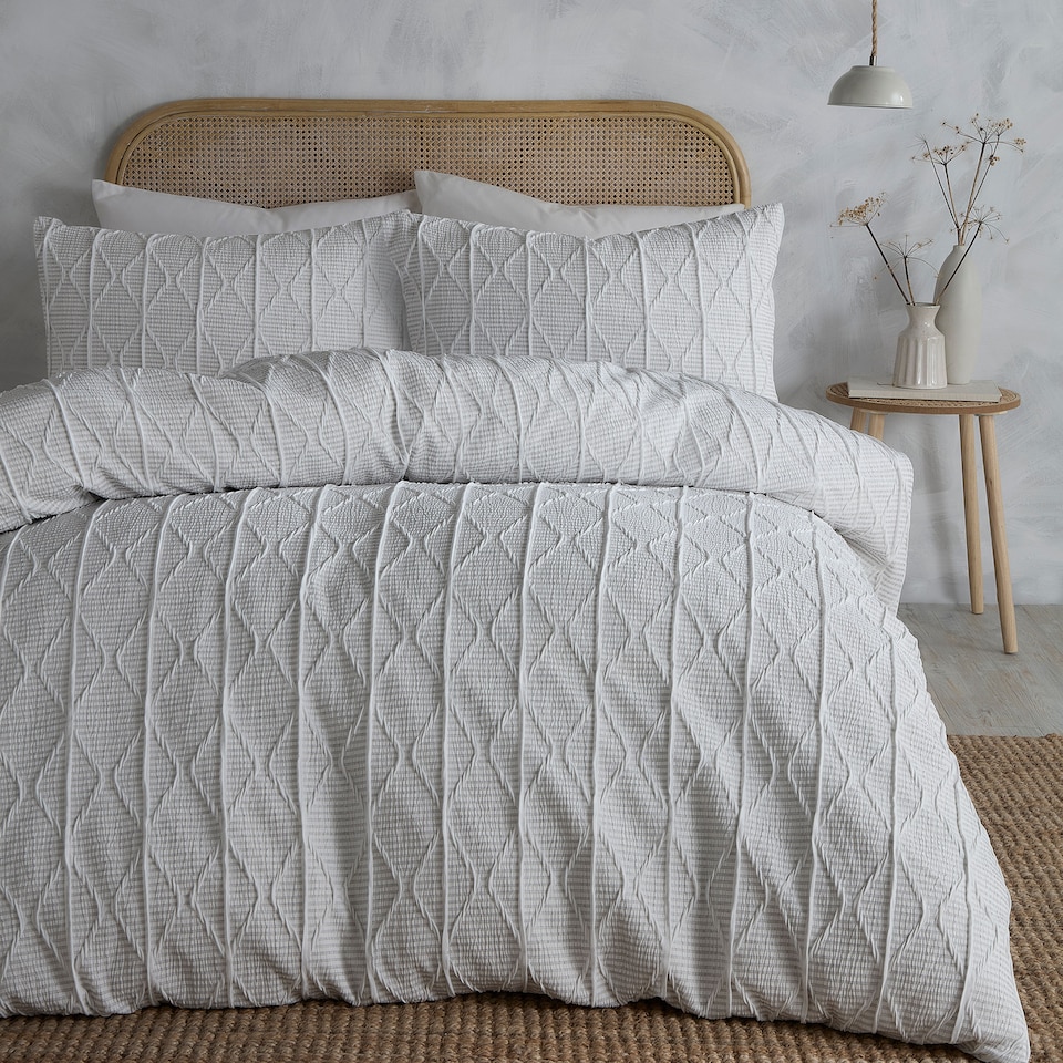 image 1 of Serene Crinkle Stripe Duvet Cover Set White