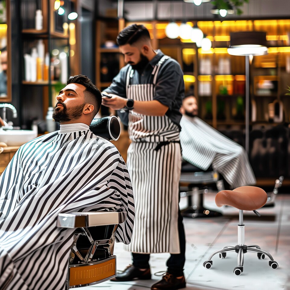 image 1 of HOMCOM Cosmetic Stool 360 Rotate Height Adjustable Salon Massage Spa Chair Hydraulic Rolling Faux Leather Saddle Stool Mobility, Brown