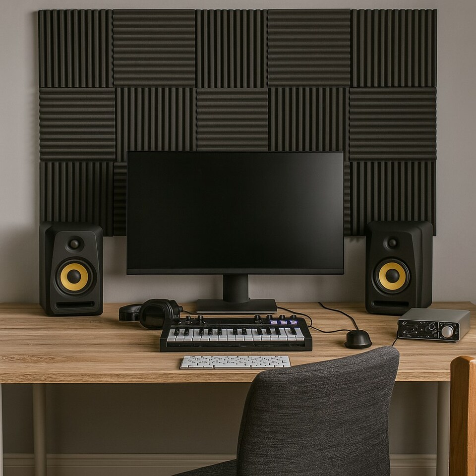 image 1 of Harbour Housewares Square Foam Acoustic Panels - 2.5 x 30 x 30cm - Black - Pack of 24 Black