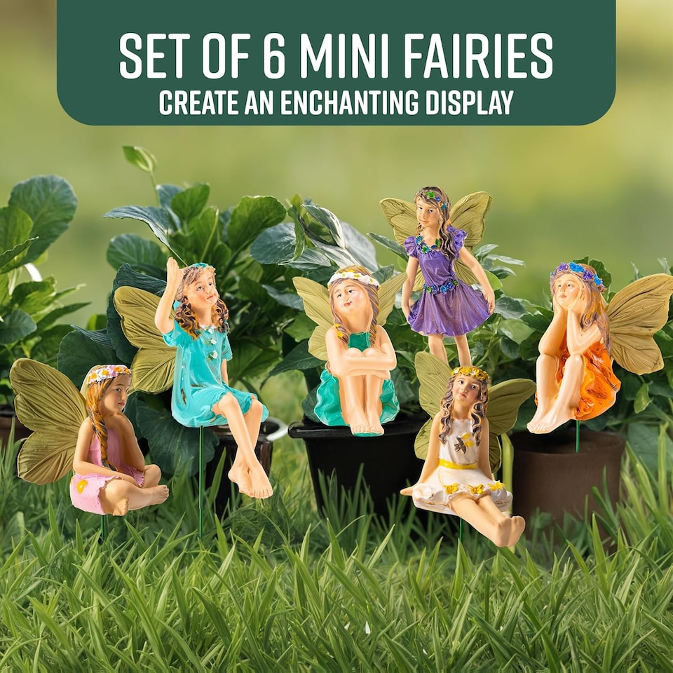 image 1 of GloBrite Set of 6 Mini Fairy Garden Ornaments Outdoor Decor