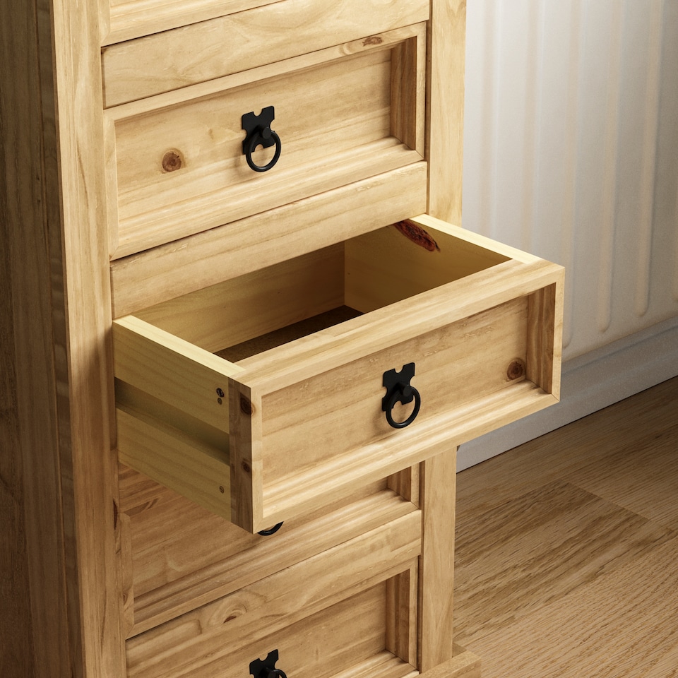 image 1 of Vida Designs Corona 5 Drawer Narrow Chest of Drawers Bedroom Storage, Solid Pine Wood