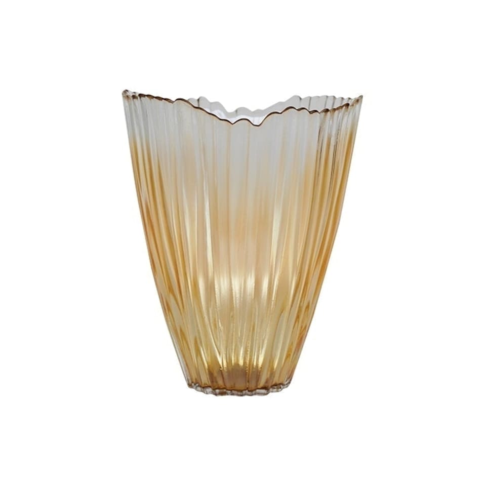 image 1 of Amber Rippled Vase - Glass - L14.5 x W14.5 x H25 cm - Amber Clear