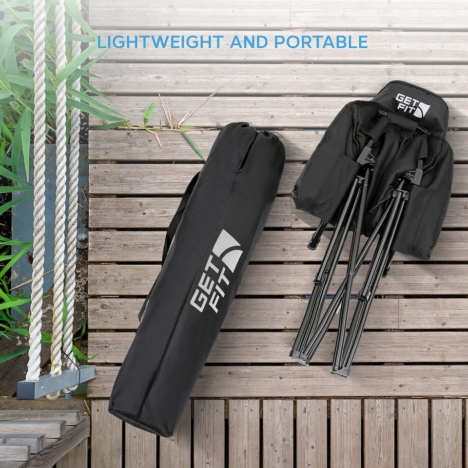image 1 of Get Fit Moon Camping Chair - Portable Outdoor Premium Folding Chair With Magazine Pocket, Cup Holder & Carry Bag - Capacity 130Kg - 2 Pack | Black | 2