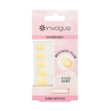 Invogue Matte Pastel Yellow Square Nails (24 Pieces)