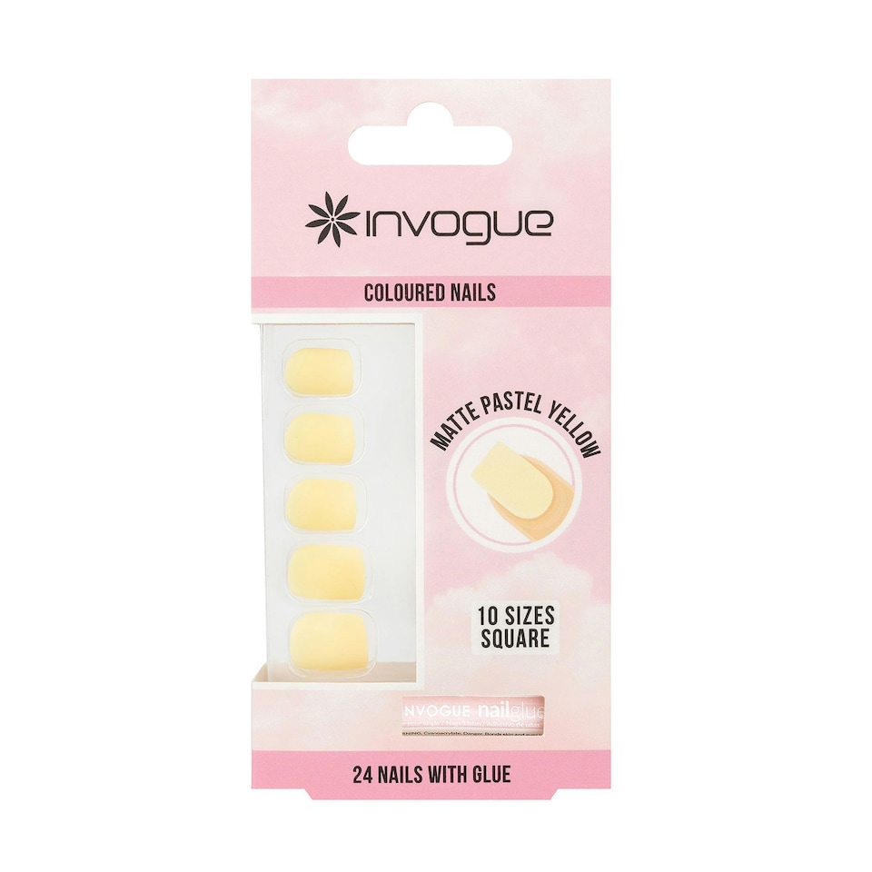 image 1 of Invogue Matte Pastel Yellow Square Nails (24 Pieces)