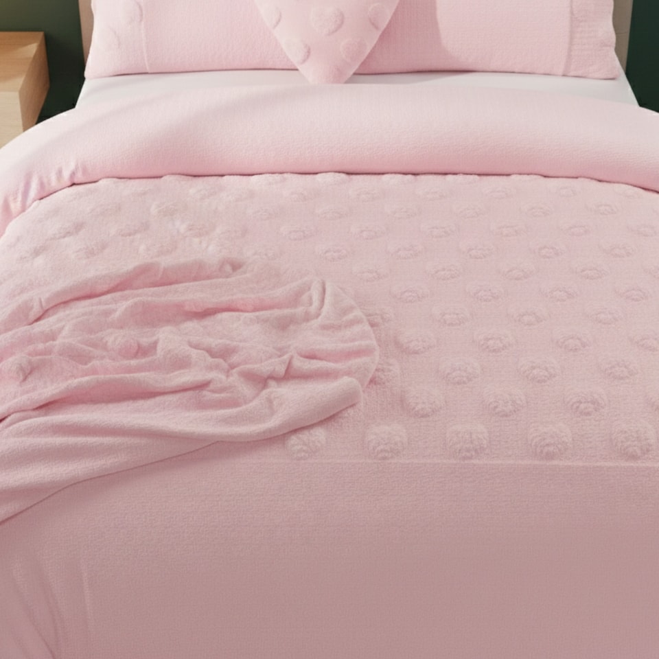 image 1 of Super Soft Teddy Duvet Cover Set Heart Embossed Cozy Fleece Bedding | Pink | Super King