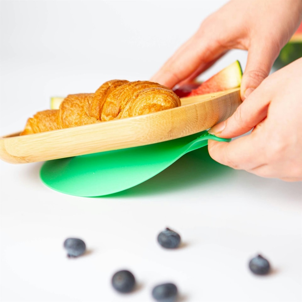 image 1 of Tiny Dining Bamboo Segmented Baby Weaning Plate & Fork Set - Green