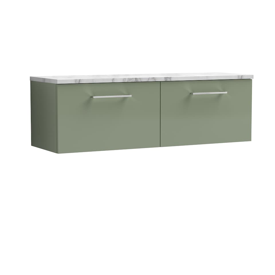 image 1 of Balterley Level Wall Hung 2 Drawer Vanity Unit & Laminate Worktop for Modern Bathroom Storage | Green | Satin Green
