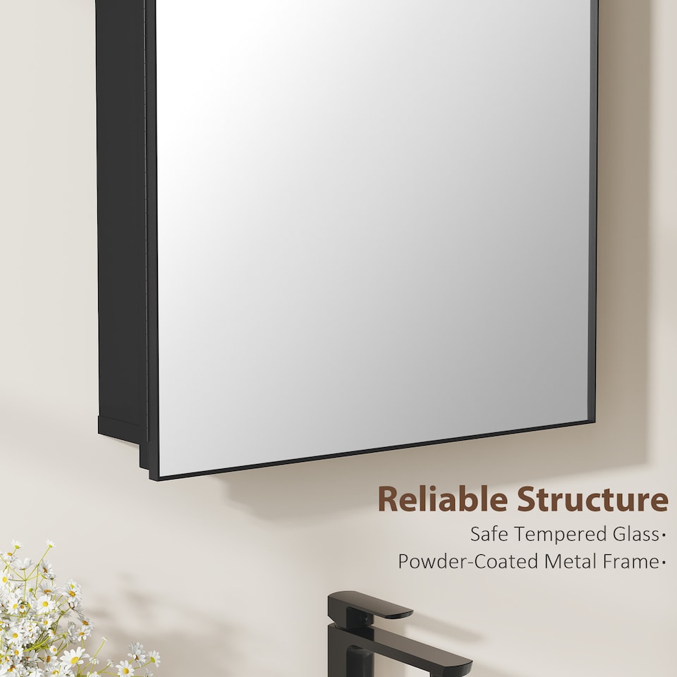 image 1 of HOMCOM Bathroom Mirror Cabinet with Mirror Arched Wall Cabinet Black | Black | Black | 50 x 12 x 76 cm