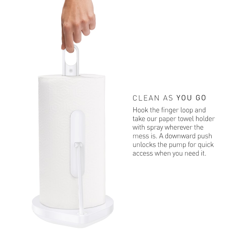 image 1 of Simplehuman Kitchen Roll Holder with built in Spray Bottle Pump, White Steel | White | White Steel | 1