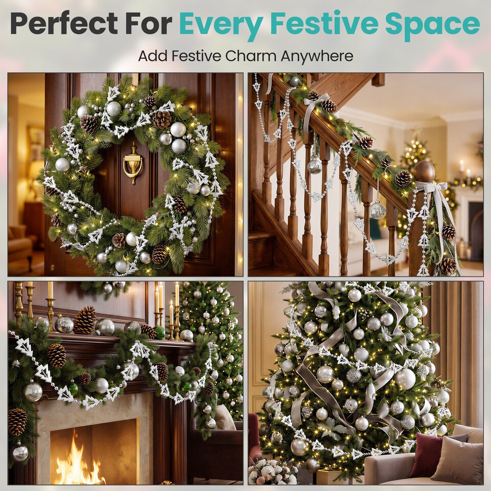 image 1 of 5M Christmas Tree Bead Garland, Metallic Hanging Chain Feastive Garland