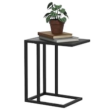 HOMCOM C Shape Side Table w/ Wood-Effect Top, Black Black