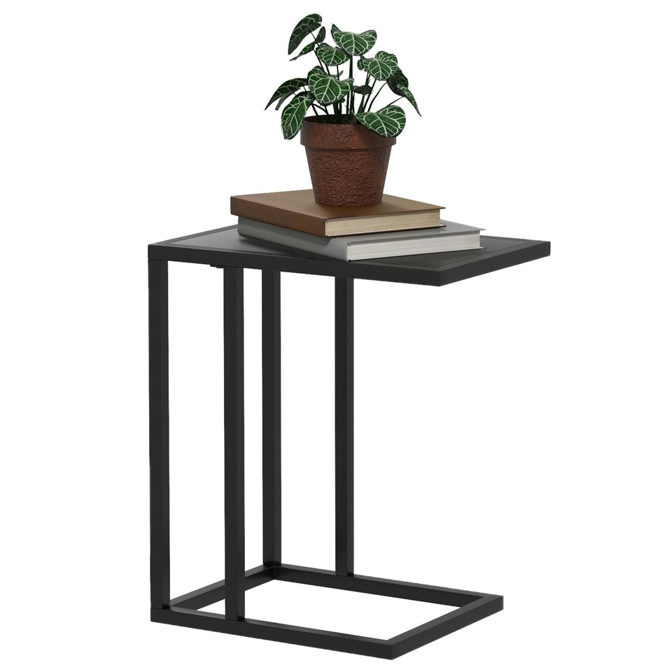 image 1 of HOMCOM C Shape Side Table w/ Wood-Effect Top Black