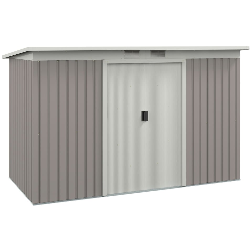 image 1 of Outsunny 9 x 4FT Metal Garden Storage Shed w/ 2 Door, Light Grey