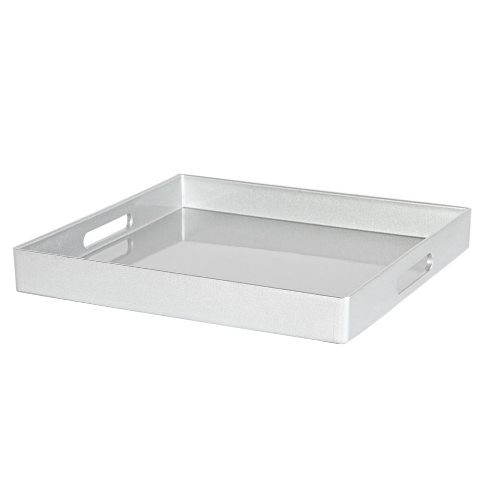 image 1 of Argon Tableware 3x Serving Trays - 33cm - Square Tray Metallic Decorative Breakfast Tray Melamine Food Tray | Silver | Silver | One Size | 3