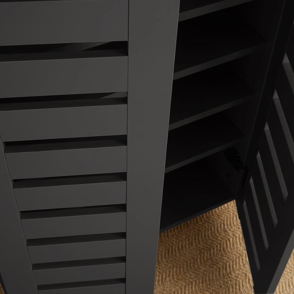image 1 of Oslo 2 Door Wooden Shoe Storage Cabinet Rack Stand Cupboard Slatted Doors | Black