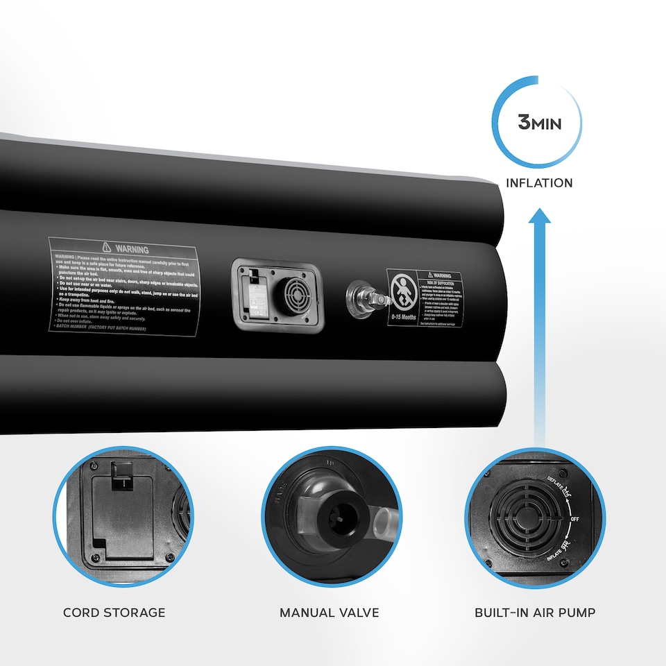 image 1 of Get Fit Air Bed With Built In Electric Pump - Premium Double Size - Blow Up Bed With Free Pillow - Elevated Inflatable Air Mattress | Black | Black / Grey | 1