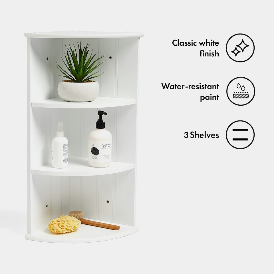 image 1 of VonHaus Holbrook White Bathroom 3 Tier Corner Shelf