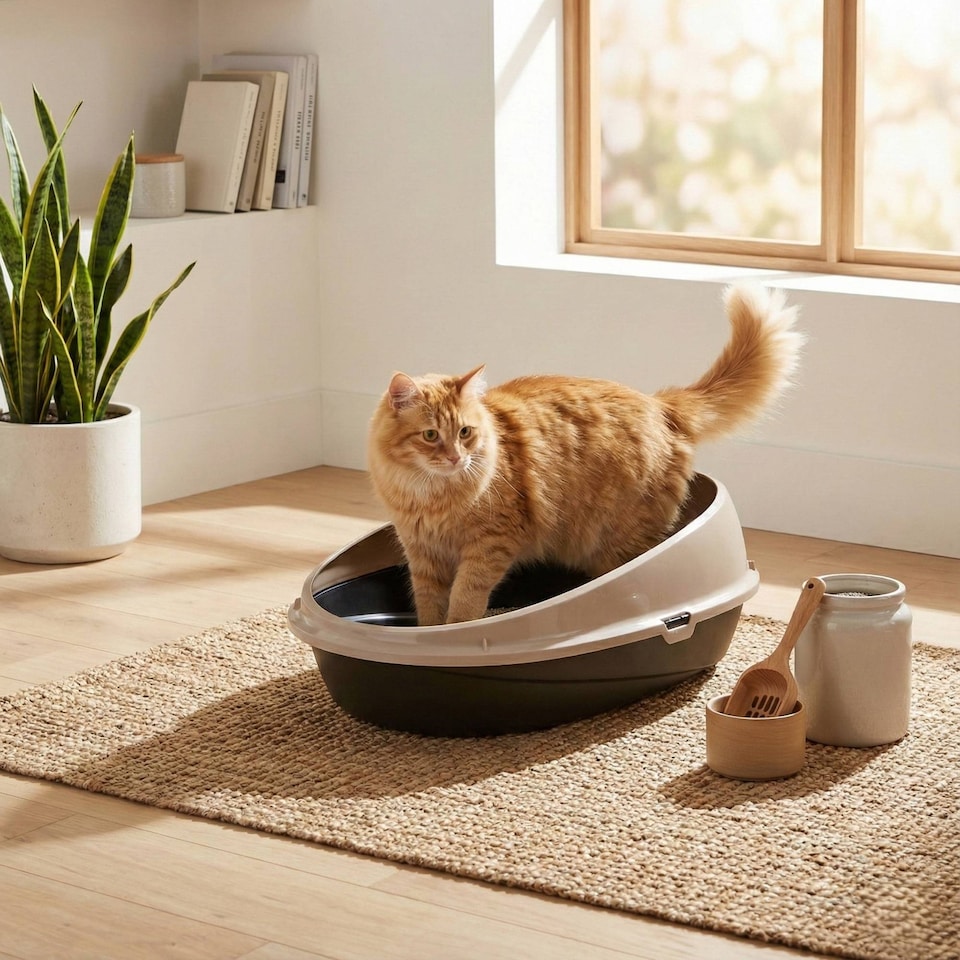 image 1 of Oval Cat Litter Tray Box with Rim | Brown | 1