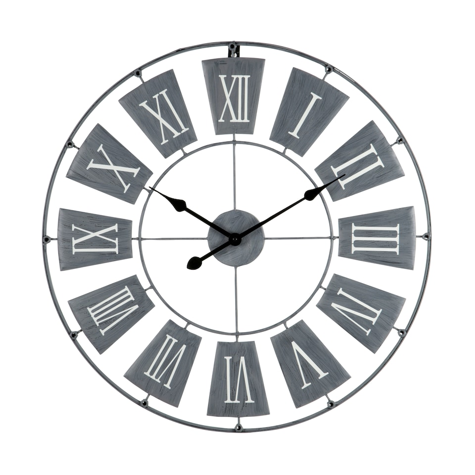 image 1 of Interiors By Premier Grey Roman Numeral Wall Clock, Rustic Round Analogue Clock With Raised Plates, Wall Clock For Vintage Decor